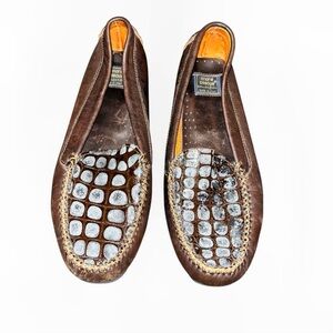 andre assous Italy leather driving loafers flats shoes brown 10 Italian